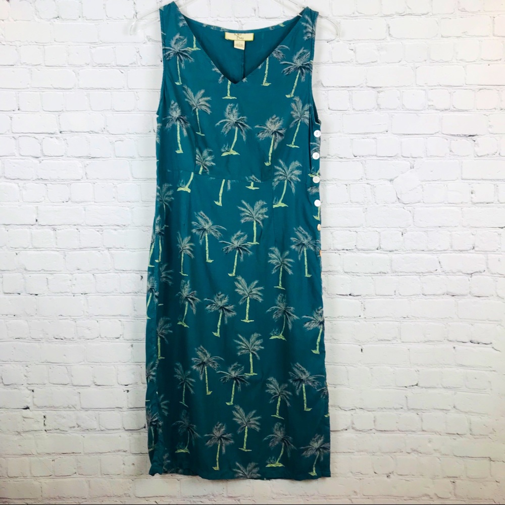 Vintage Tiki Print Kiko Bay Silk Midi Dress SZ S